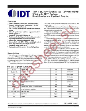 IDT71V546S133PFI8 datasheet  